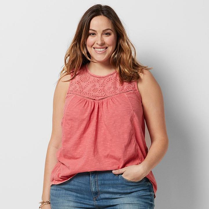 Plus Size Sonoma Goods For Life™ Split Eyelet Top, Women's, Size: 2xl, Lt Orange