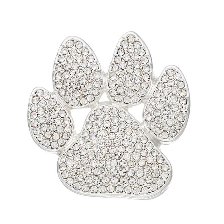 Pet Friends Simulated Crystal Paw Print Pin, Women's, Silver