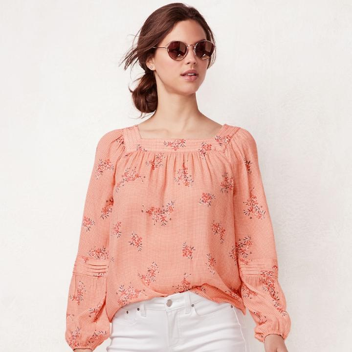 Women's Lc Lauren Conrad Love, Lauren Shirred Peasant Top, Size: Small, Pink