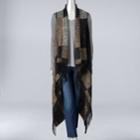 Simply Vera Vera Wang Brushed Colorblock Fringed Long Vest, Women's, Black