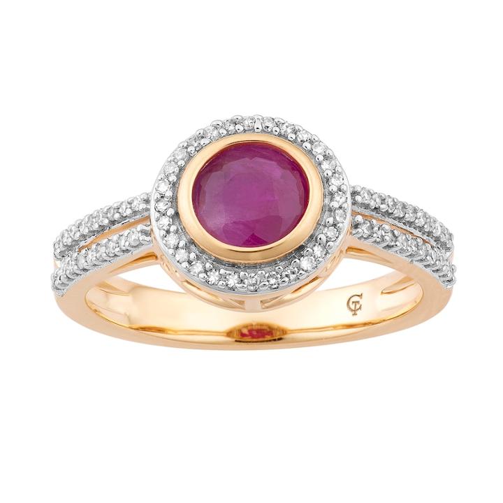 10k Gold Ruby & 1/5 Carat T.w. Diamond Halo Ring, Women's, Size: 8, Red