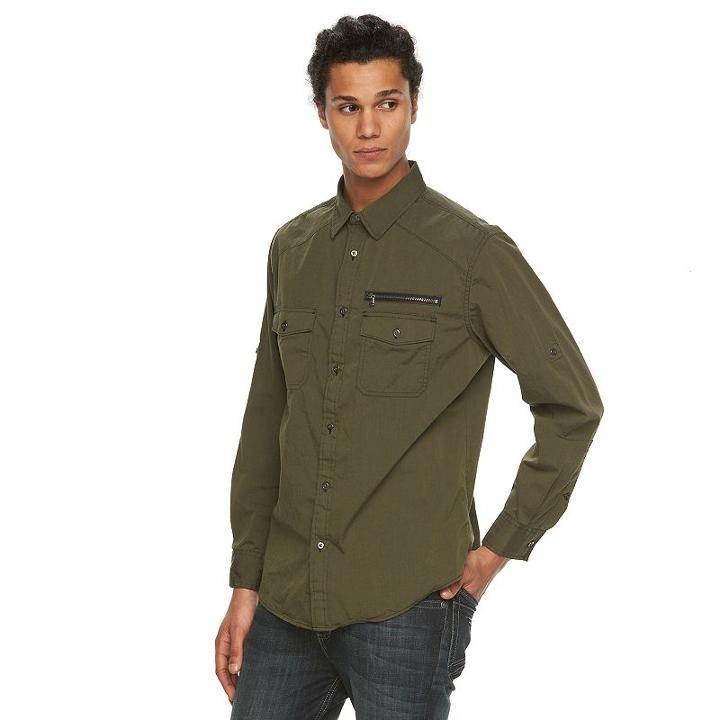 Big & Tall Rock & Republic Stretch Button-down Shirt, Men's, Size: Xl Tall, Med Green