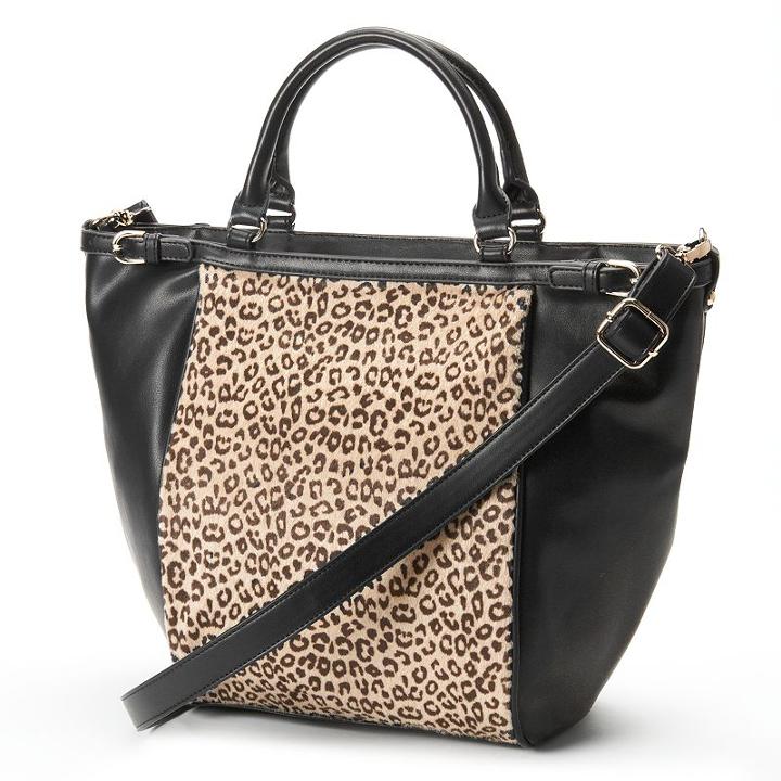 Adrienne Landau Cheetah Zip-top Convertible Tote, Women's, Black