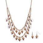 Shaky Wooden Bead Swag Necklace & Drop Earring Set, Women's, Multicolor