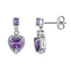 Sterling Silver Amethyst, Tanzanite And Diamond Accent Heart Drop Earrings, Women's, Purple