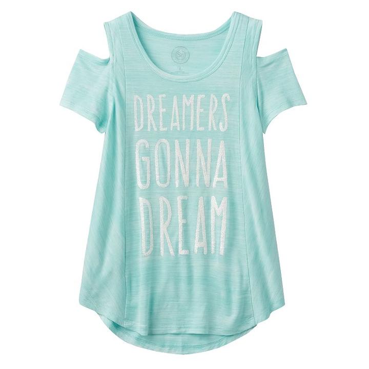 Girls 7-16 So&reg; Cold Shoulder Short Sleeve Curved Hem Tee, Girl's, Size: 14, Turquoise/blue (turq/aqua)