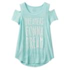 Girls 7-16 So&reg; Cold Shoulder Short Sleeve Curved Hem Tee, Girl's, Size: 14, Turquoise/blue (turq/aqua)