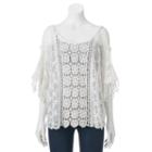 Mudd&reg; Crocheted Lace Cold Shoulder Poncho, Women's, Natural