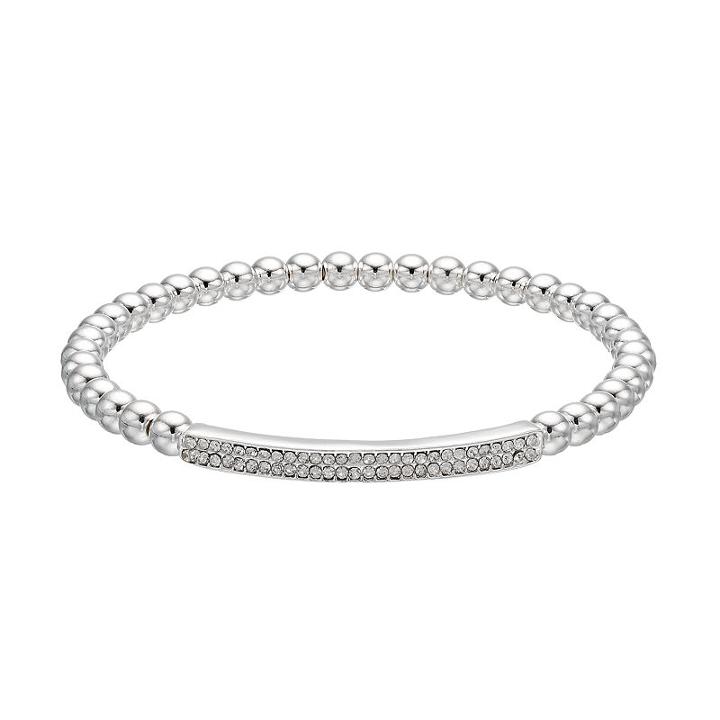 Chaps Beaded Pave Curved Bar Stretch Bracelet, Women's, Silver