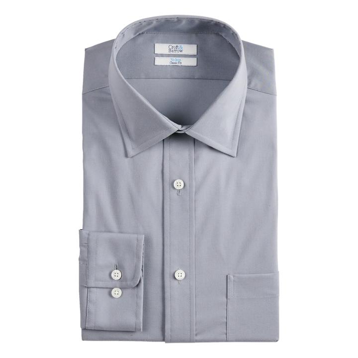 Men's Croft & Barrow&reg; Regular-fit Spread-collar No-iron Stretch Dress Shirt, Size: 18.5-34/35, Med Grey