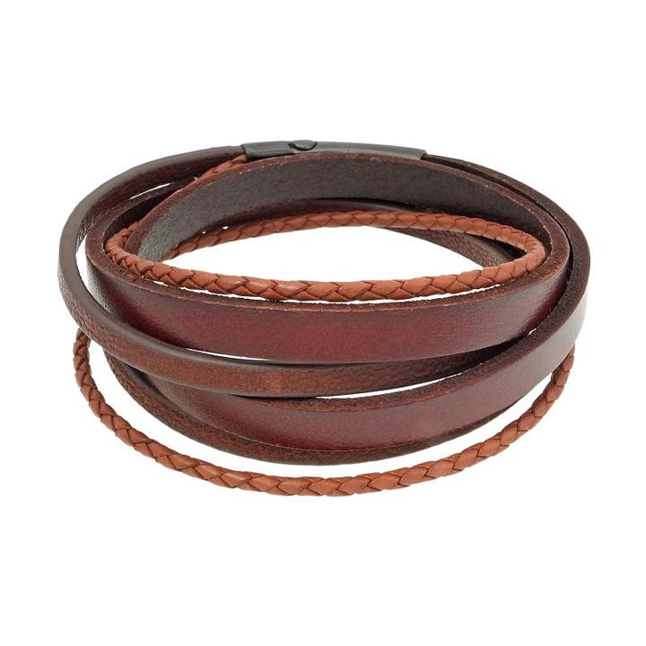 Lynx Black Ion-plated Stainless Steel Wrap Bracelet - Men, Size: 16, Brown
