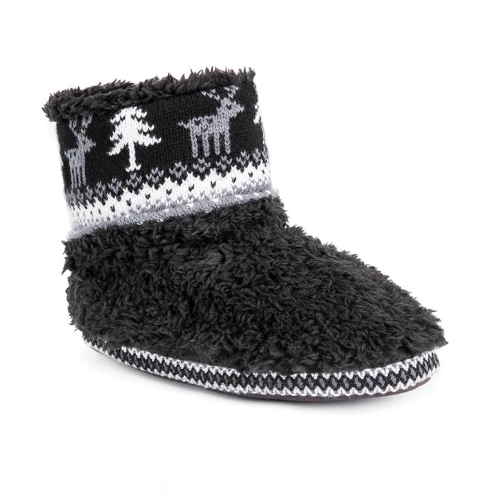 Women's Muk Luks Betsey Reindeer Bootie Slippers, Size: Medium, Black