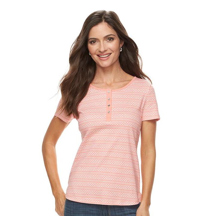 Women's Croft & Barrow&reg; Henley Tee, Size: Medium, Lt Orange