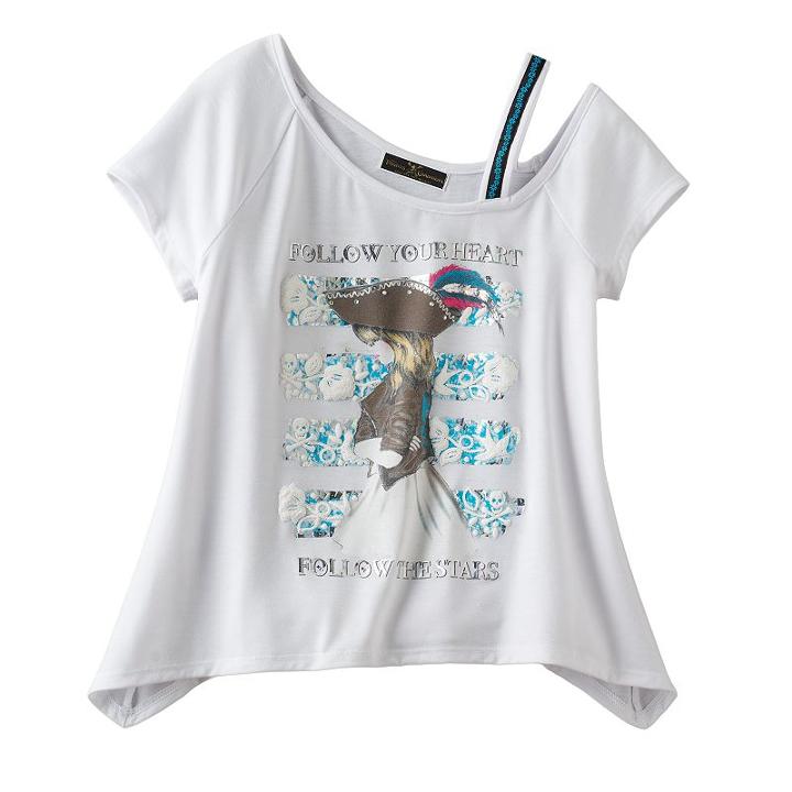 Disney D-signed Pirates Of The Caribbean: Dead Men Tell No Tales Girls 7-16 Asymmetrical Off Shoulder Sharkbite Hem Graphic Tee, Size: Medium, White