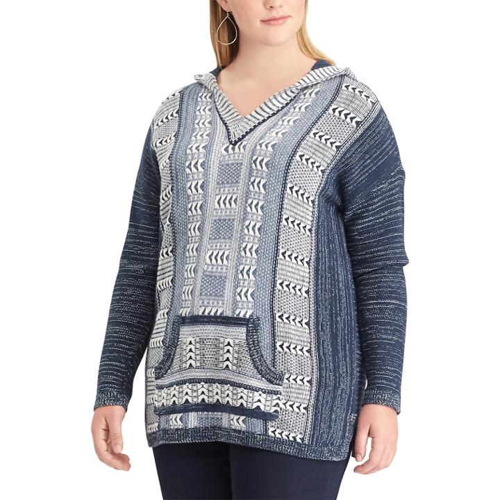 Plus Size Chaps Marled Hooded Sweater, Women's, Size: 3xl, Blue (navy)