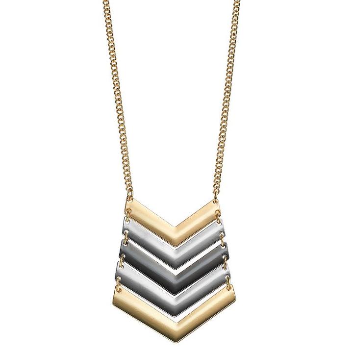 Tri Tone Long Chevron Ladder Necklace, Women's, Multicolor