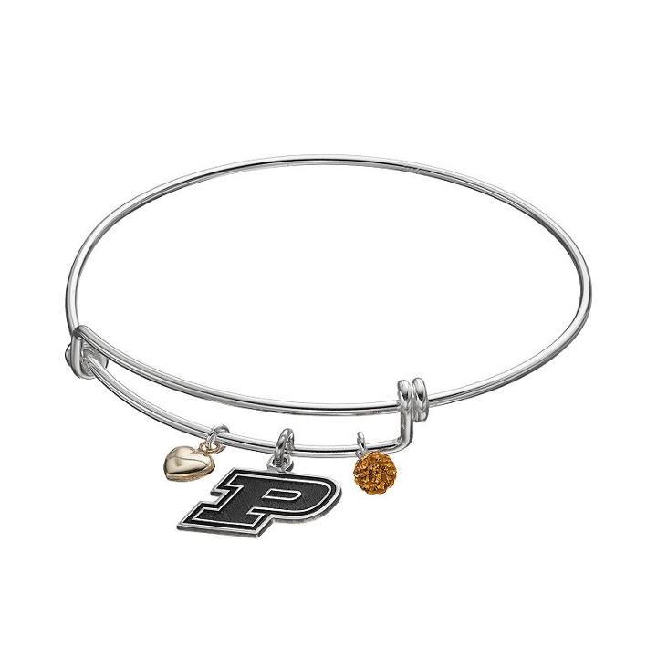 Fiora Sterling Silver Purdue Boilermakers Charm Bangle Bracelet, Women's, Yellow