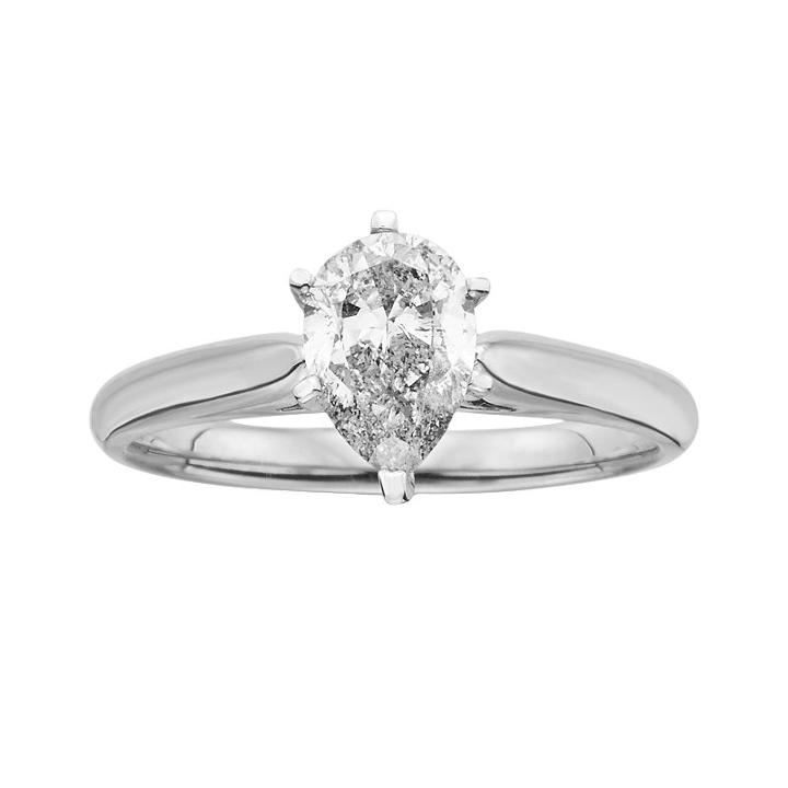 14k White Gold 3/4-ct. T.w. Pear-cut Igl Certified Diamond Solitaire Ring, Women's, Size: 10