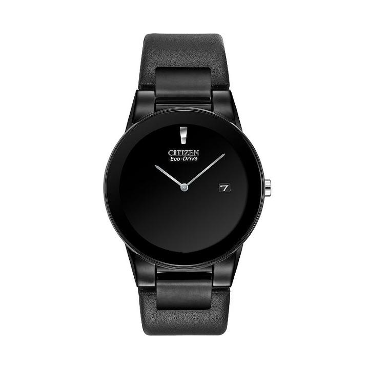 Citizen Eco-drive Stainless Steel Black Ion Leather Watch - Men