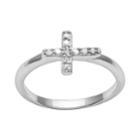 Silver Plated Crystal Sideways Cross Ring, Size: 4, Multicolor