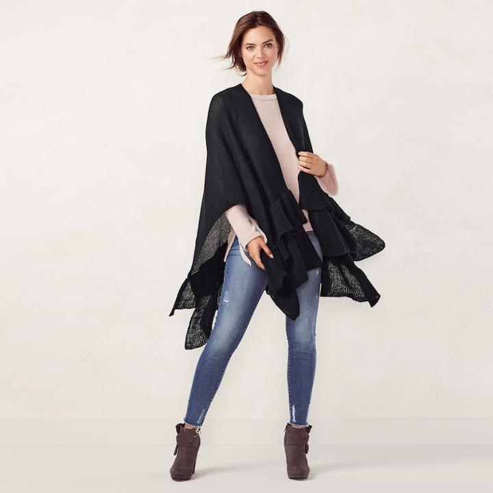 Lc Lauren Conrad Ruffle Ruana, Women's, Black
