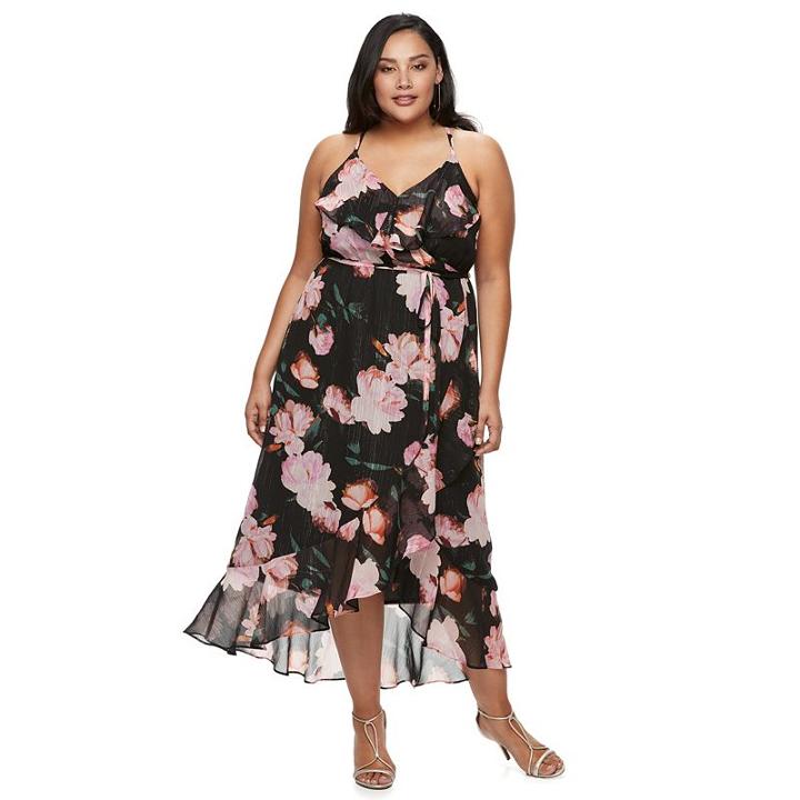 Plus Size Jennifer Lopez Floral Faux-wrap Dress, Women's, Size: 20 W, Black