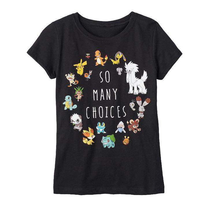 Girls 7-16 Pokmon So Many Choices Graphic Tee, Girl's, Size: Medium, Black