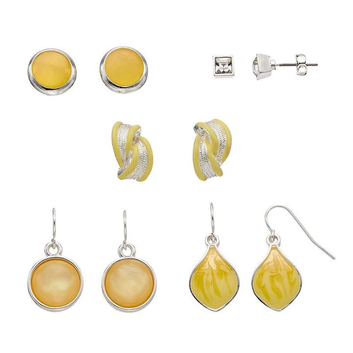 Yellow Stud & Drop Earring Set, Women's