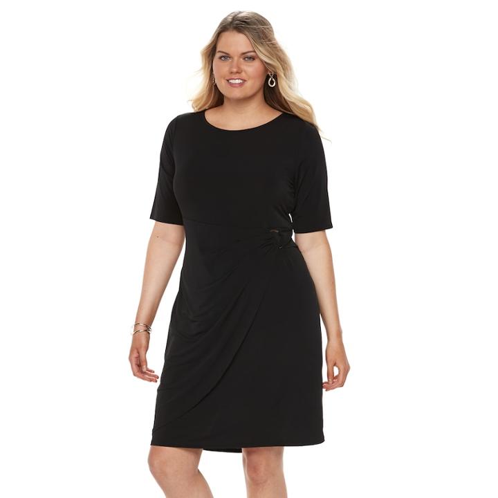 Plus Size Dana Buchman Faux Wrap Dress, Women's, Size: 0x, Black