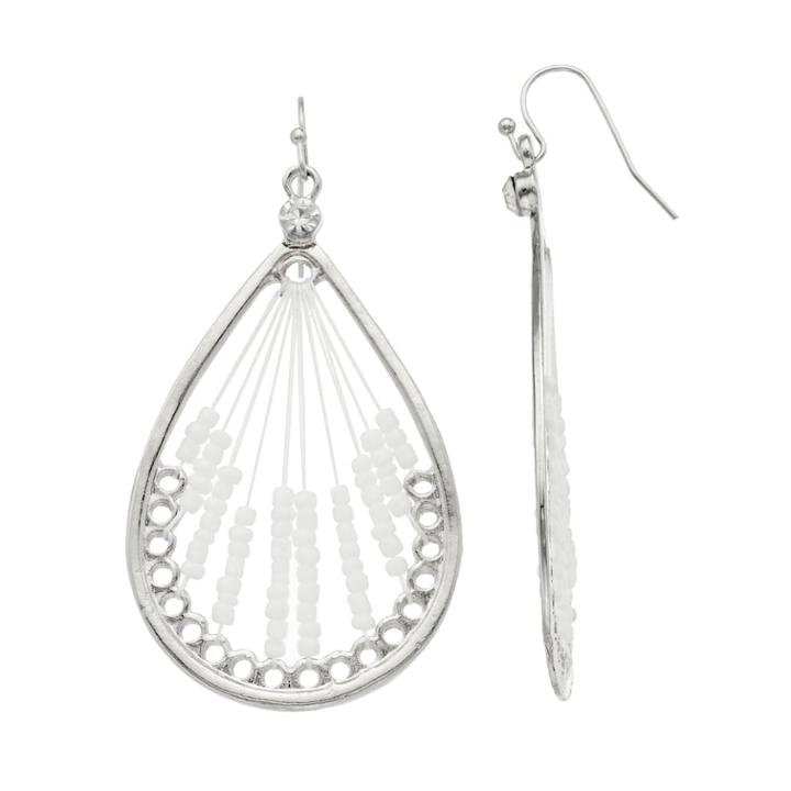 Bead Teardrop Nickel Free Drop Earrings, Women's, White