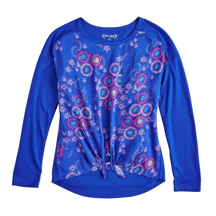 Girls 7-16 Mudd&reg; Mixed-media Knot Front Tee, Size: 16, Med Blue