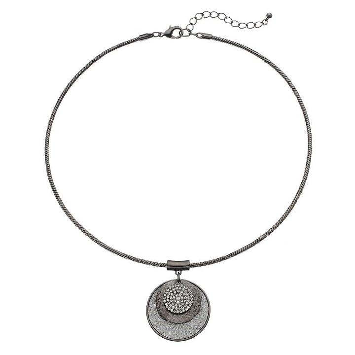 Layered Glittery Disc Pendant Necklace, Women's, Black