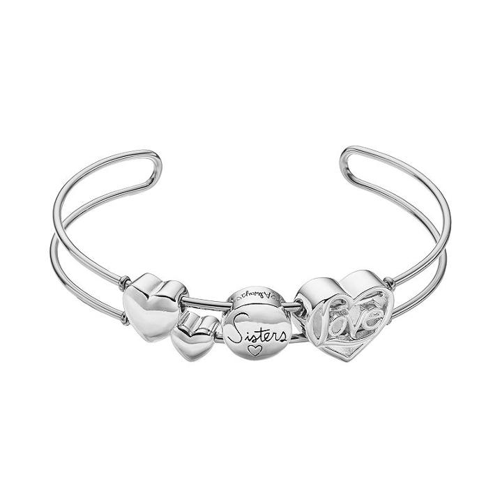 Love This Life Sisters Slider Charm Cuff Bracelet, Women's, Grey