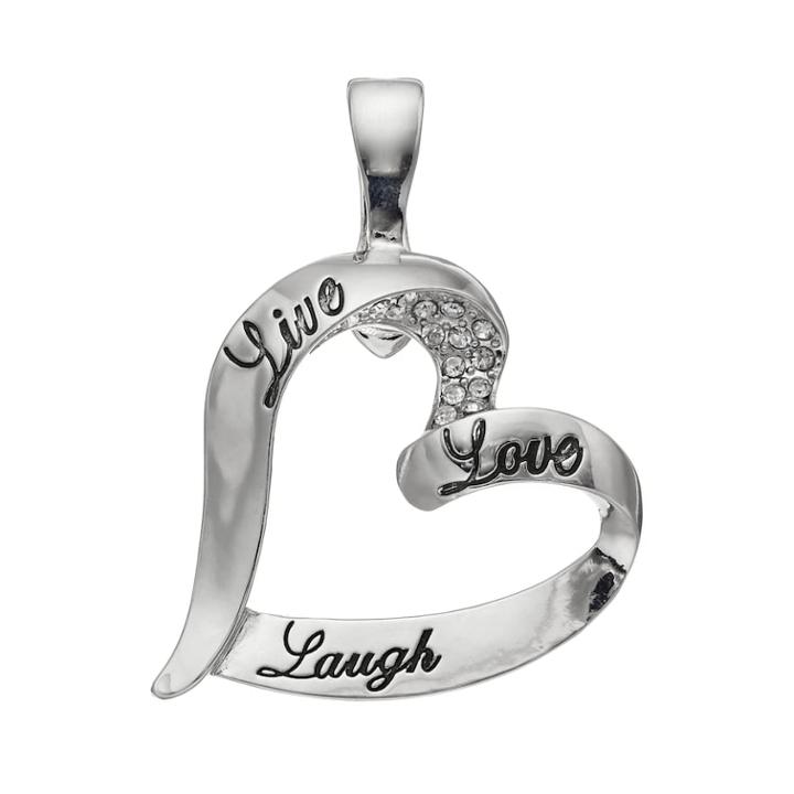 Wearable Art Live Laugh Love Heart Pendant, Women's, Silver