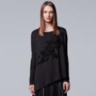 Women's Simply Vera Vera Wang Asymmetrical Flocked Sweatshirt, Size: Large, Black