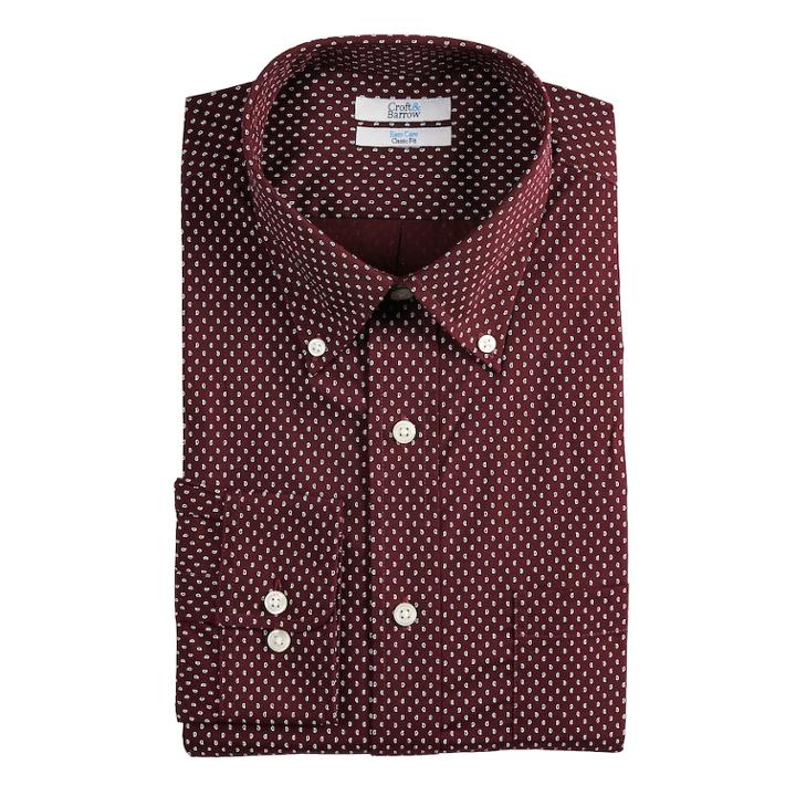 Men's Croft & Barrow&reg; Classic-fit Easy Care Button-down Collar Dress Shirt, Size: 16.5-34/35, Dark Red