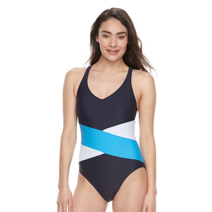 Women's Halitech Colorblock Racerback One-piece Swimsuit, Size: Small, Turquoise/blue (turq/aqua)