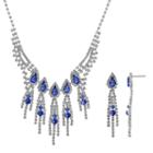 Crystal Allure Fringe Necklace And Linear Drop Earring Set, Women's, Size: 13.5, Blue
