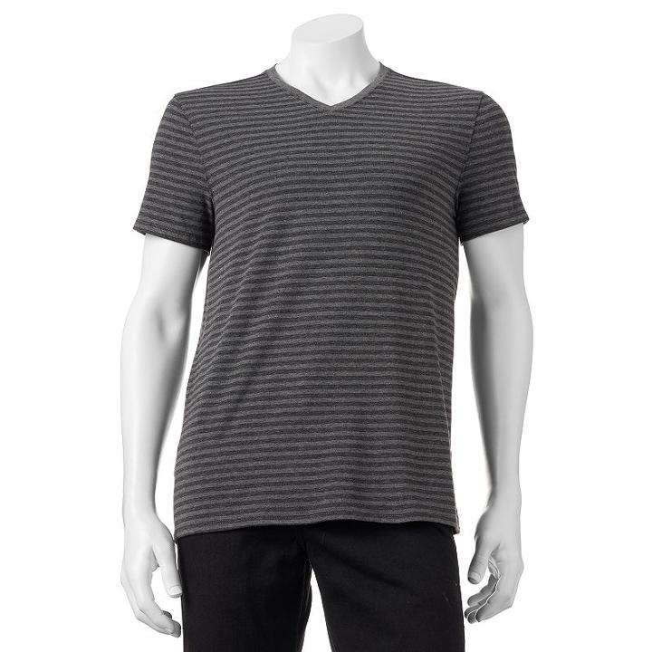 Men's Apt. 9&reg; Modern-fit Striped Stretch V-neck Lounge Tee, Size: Large, Dark Grey