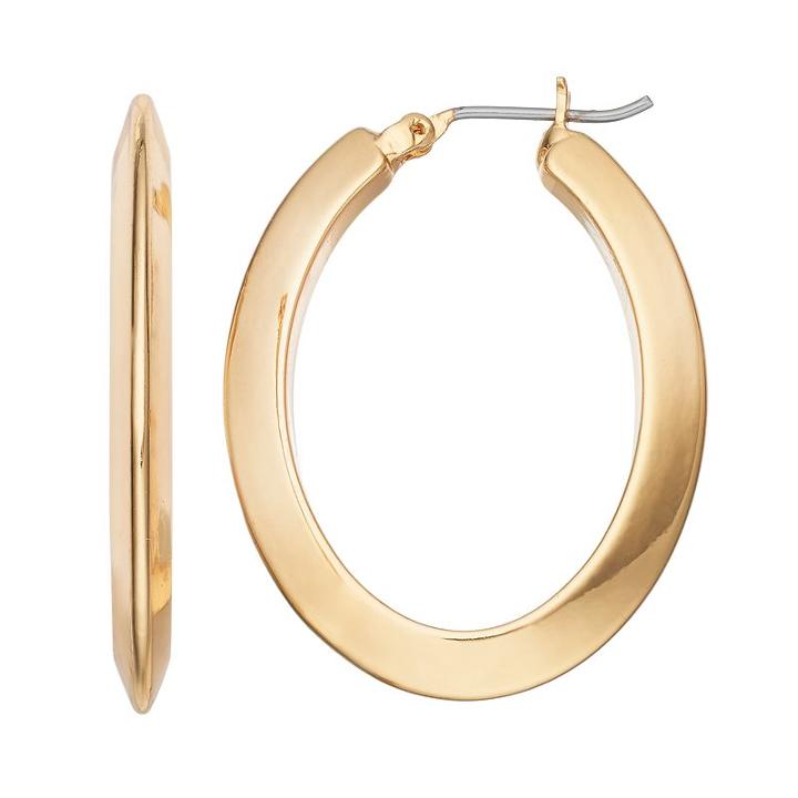 Chaps Beveled Nickel Free Oval Hoop Earrings, Women's, Yellow Oth