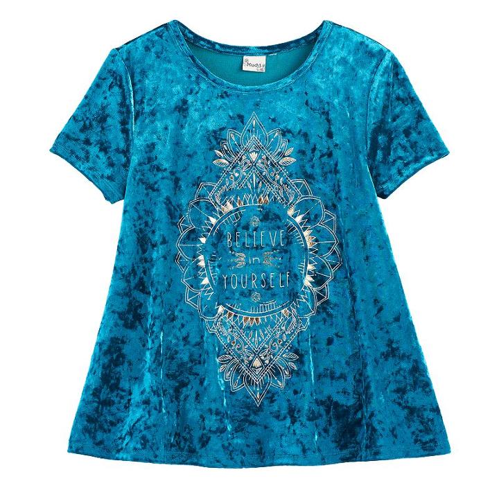 Girls 7-16 & Plus Size Mudd&reg; Foil Print Velvet Swing Tee, Size: 12, Turquoise/blue (turq/aqua)
