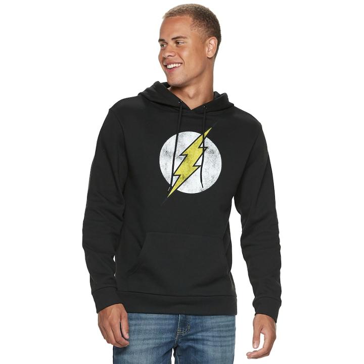 Men's Flash Logo Pull-over Hoodie, Size: Xl, Black