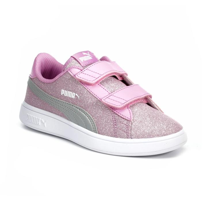 Puma Smash V2 Glitz Glam Grade School Girls' Water Resistant Sneakers, Size: 1, Purple