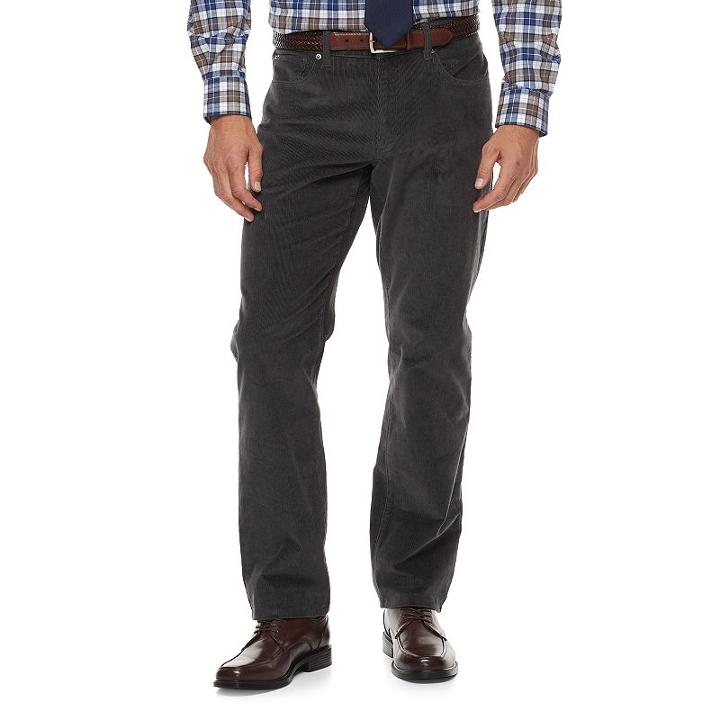 Men's Croft & Barrow&reg; Classic-fit 5-pocket Stretch Corduroy Pants, Size: 33x29, Med Grey