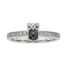 Sterling Silver 1/10-ct. T.w. Black And White Diamond Owl Ring, Women's, Size: 8