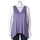 Juniors' Plus Size Mudd&reg; Shark-bite Hem Ladder Tank, Girl's, Size: 1xl, Med Purple