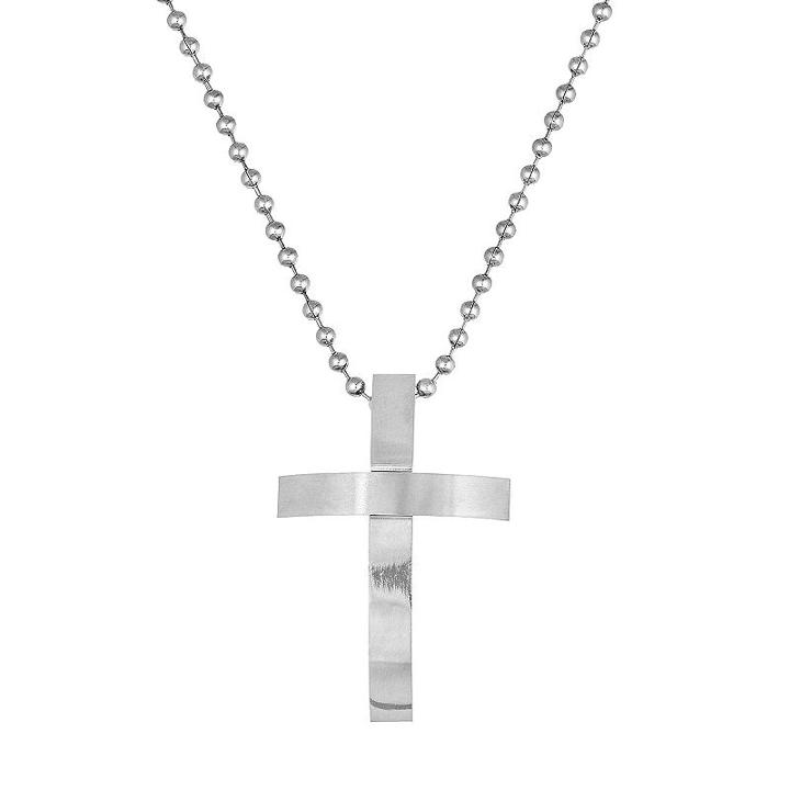 1913 Men's Stainless Steel Cross Pendant Necklace, Size: 24, White