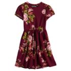 Girls 7-16 Three Pink Hearts Floral Short Sleeve Dress, Size: Small, Med Red