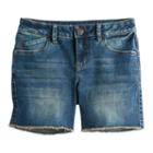 Girls 7-16 Mudd&reg; Frayed Hem Midi Jean Shorts, Size: 10, Blue