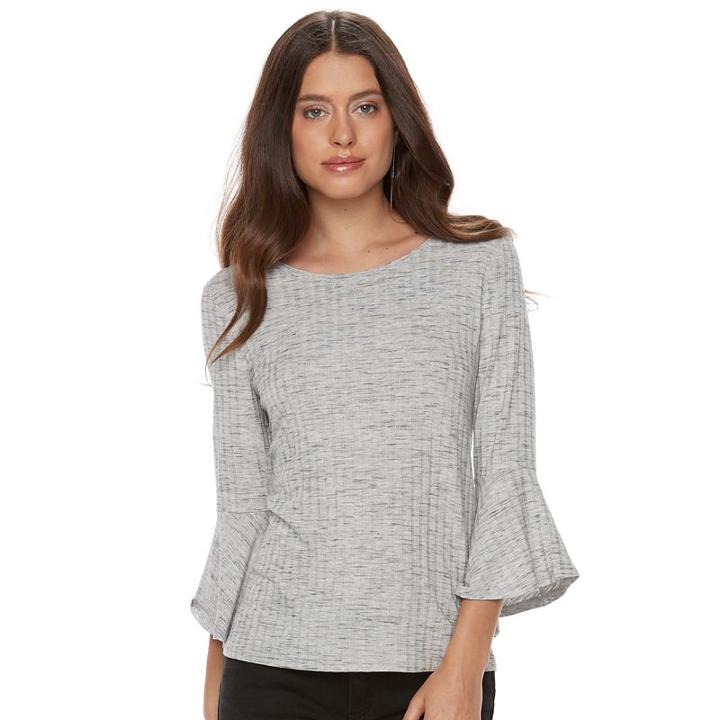 Petite Apt. 9&reg; Ribbed Bell Sleeve Tee, Women's, Size: Xl Petite, Med Grey